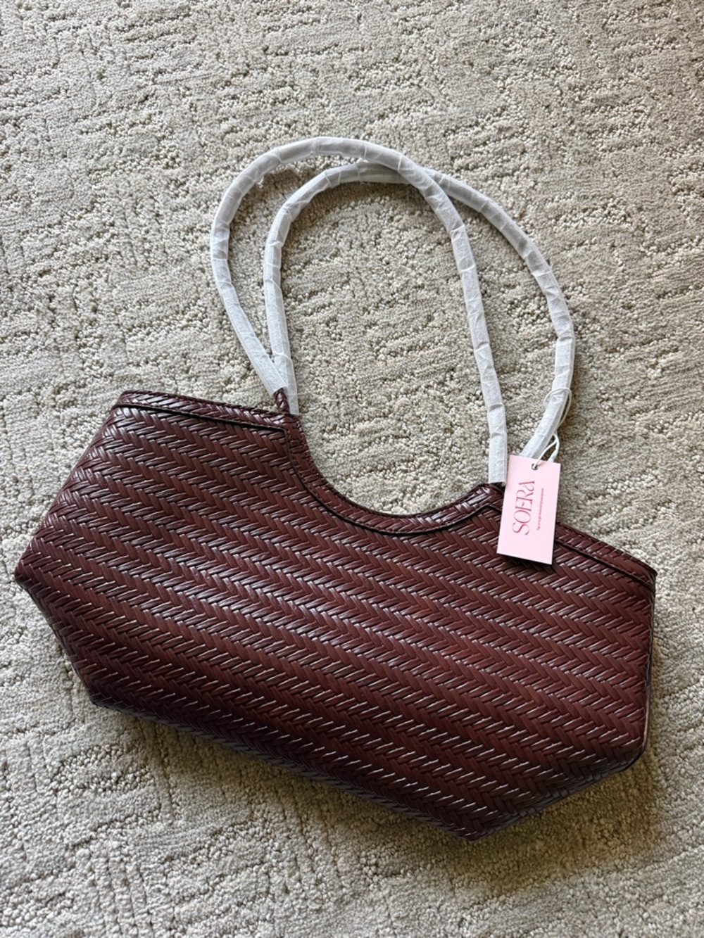 Woven Dark Brown Tote Bag with Braided Straps - Picture 4 of 5